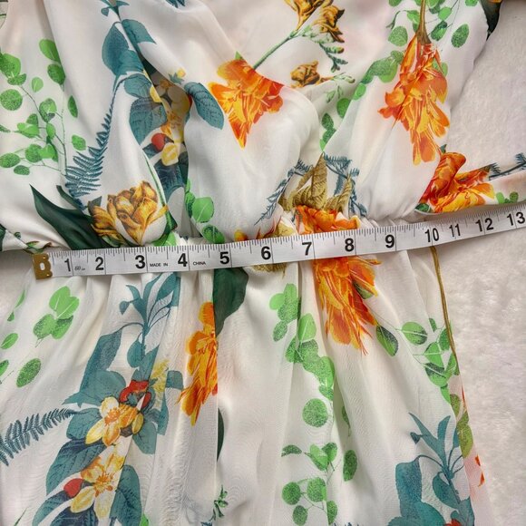 Floral Maxi Dress With Long Sleeves & Elastic Waist New Look Size S White/Multi - Picture 10 of 12